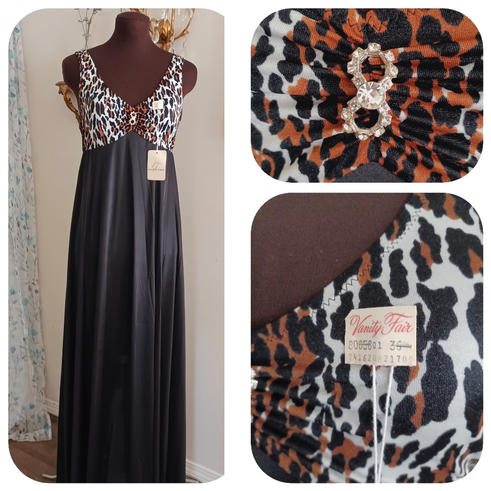 Vintage Vanity FAIR LEOPARD NIGHTGOWN DRESS NOS RHINESTONES STUNNING S- M